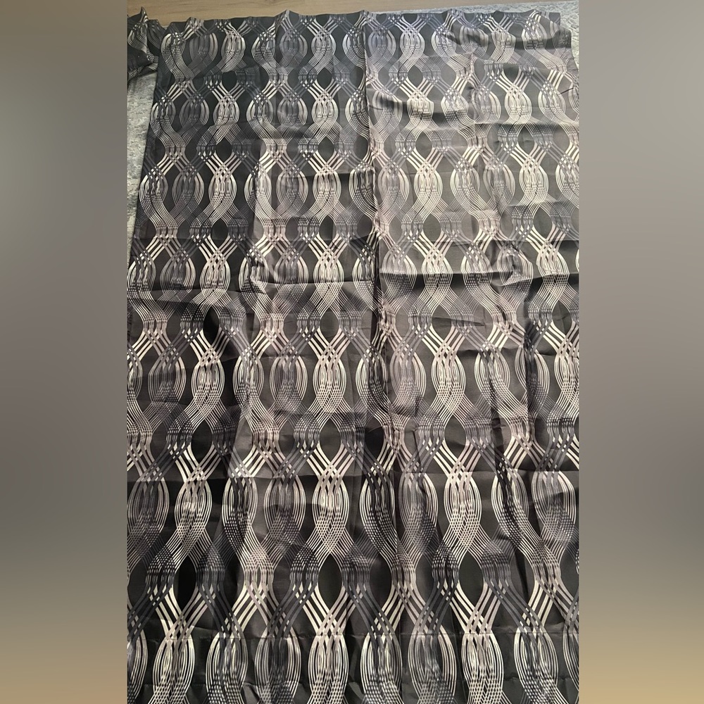 Geometric window curtains in shades of grey. 4 panels 54”W x84”L
